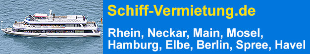 Schiff-Vermietung.de auf den schnsten Wasserstraen Deutschlands! Mieten Sie Ihr Traumschiff auf Rhein, Neckar, Main und Mosel, in Hamburg auf Elbe und Alster oder in Berlin auf Spree und Havel. Mit Schiff-mieten.de wird jede Charterfahrt zum Erlebnis!